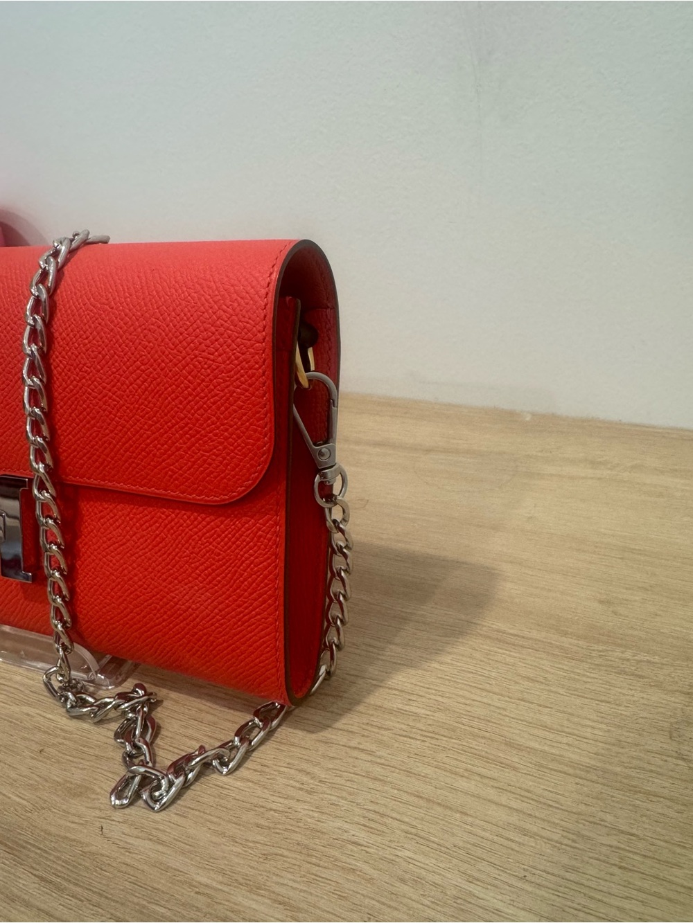 Hermes coral red constance Wallet with unbranded silver Chain— brand new - Picture 3 of 5